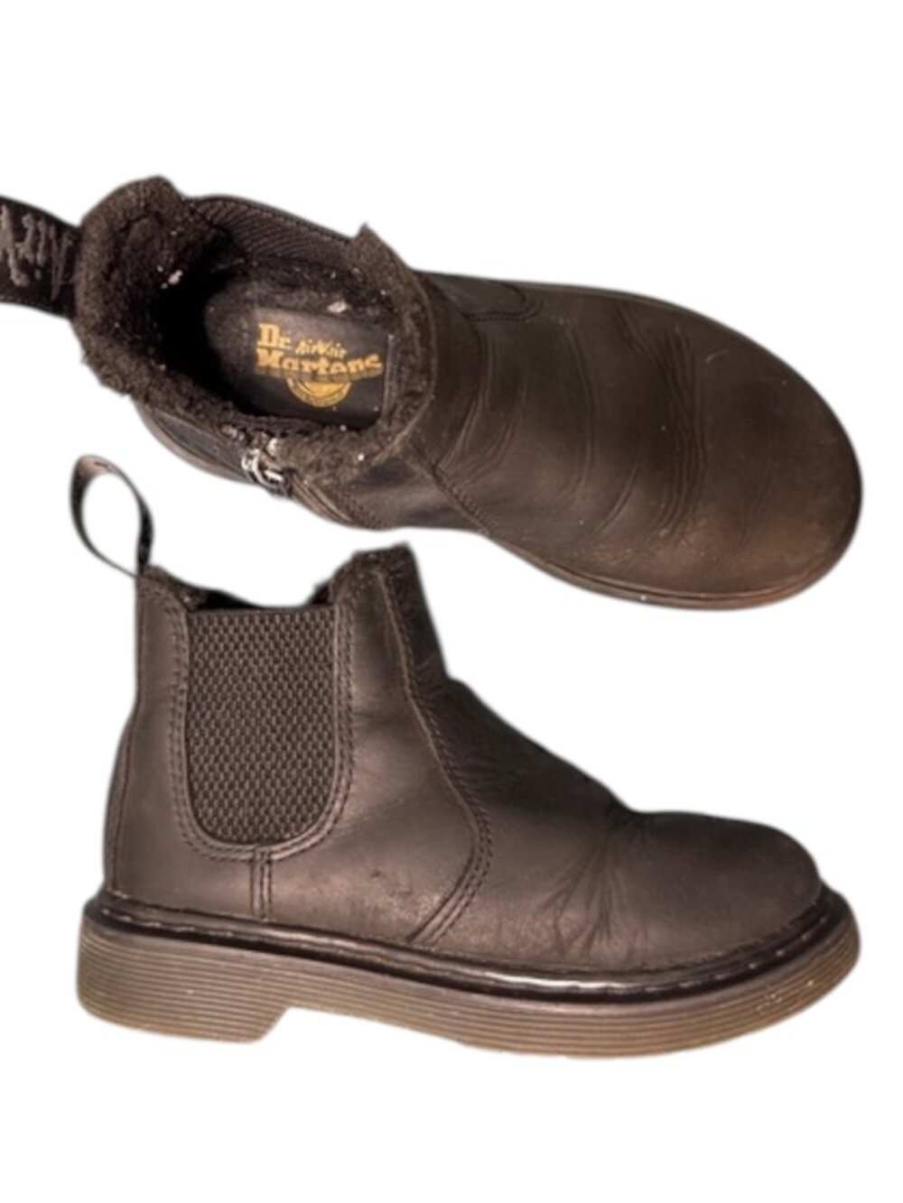 Dr. Martens Chelsea Boots with Faux Fur Lining Kids Size 12 Black Side Zipper